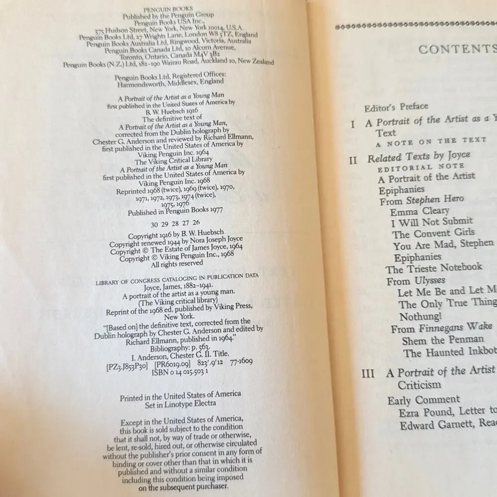 A Portrait of the Artist as a Young Man The Viking Critical Library James Joyce